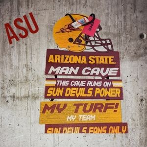 NCAA Football ASU SUN DEVILS & NC STATE Helmet Mancave Wall Sign, NWT